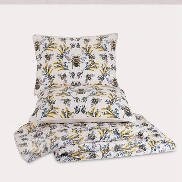 Honey Bumble Bee Cottage Core 100% Cotton Printed QUEEN Quilt Set Farmhouse Boho - Picture 3 of 4
